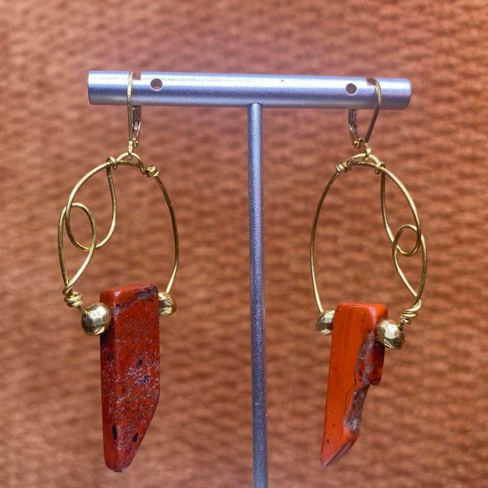 Handmade “What Goes Around” Abstract Wire Wrapped Red Jasper Indie Boho Earrings